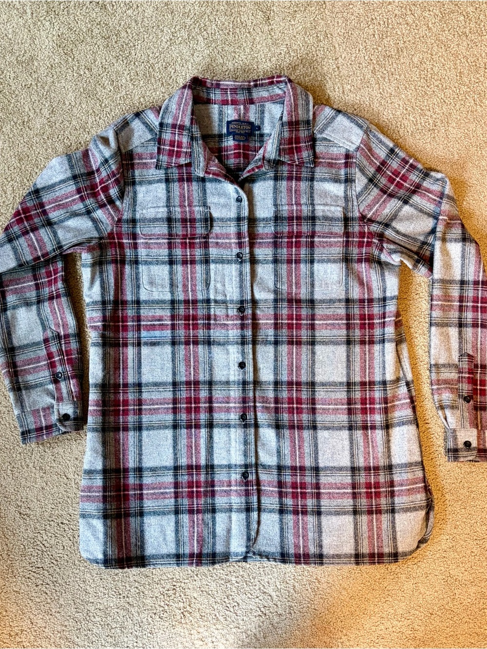Pendleton Plaid Board Shirt - Women's Gray & Burgundy Button-Up Jacket